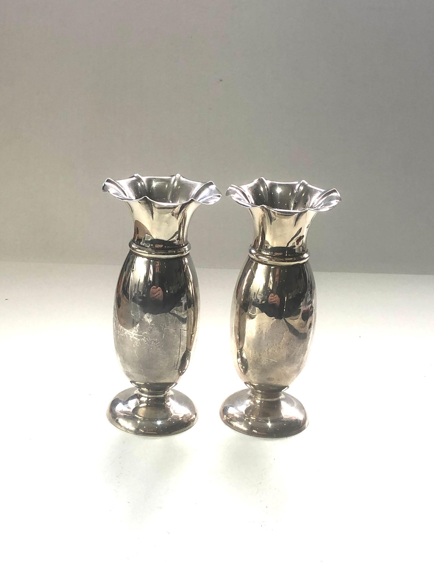 Pair of silver bud vases each measures approx 11.5cm tall sheffield silver hallmarks age related - Image 2 of 4