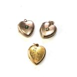 3 antique gold heart locket pendants weight 9.7g