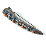 Chinese silver and enamel finger nail guard measures approx 8.7cm long