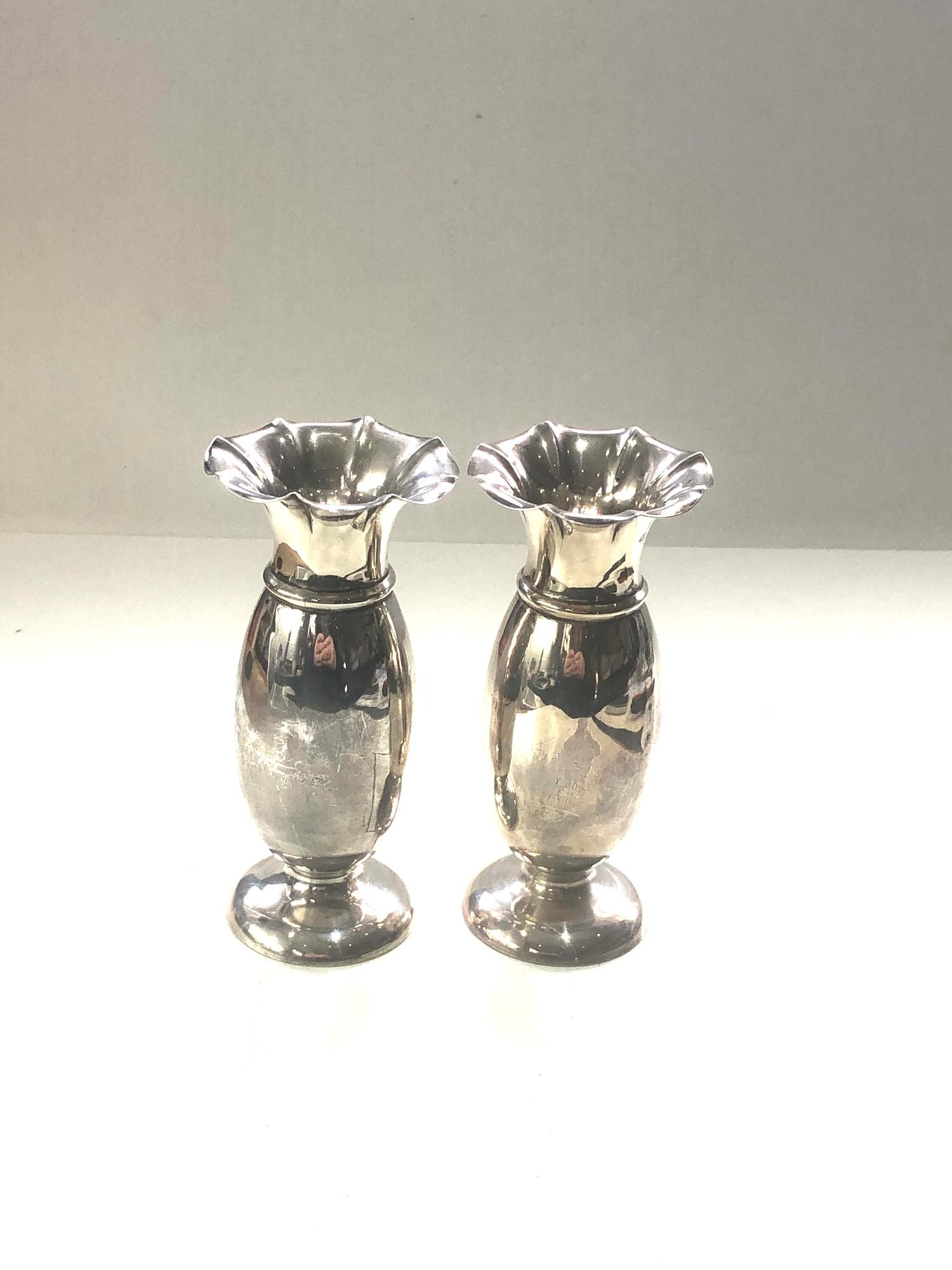 Pair of silver bud vases each measures approx 11.5cm tall sheffield silver hallmarks age related