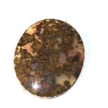 Antique 9ct gold framed large collet set moss agate brooch measures approx 5.8cm by 4.6cm in good