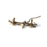 18ct gold rose cut diamond and seed pearl insect brooch missing pearls on one wing measures approx