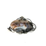 Sterling silver arts & crafts moss agate brooch measures approx 6cm by 4cm