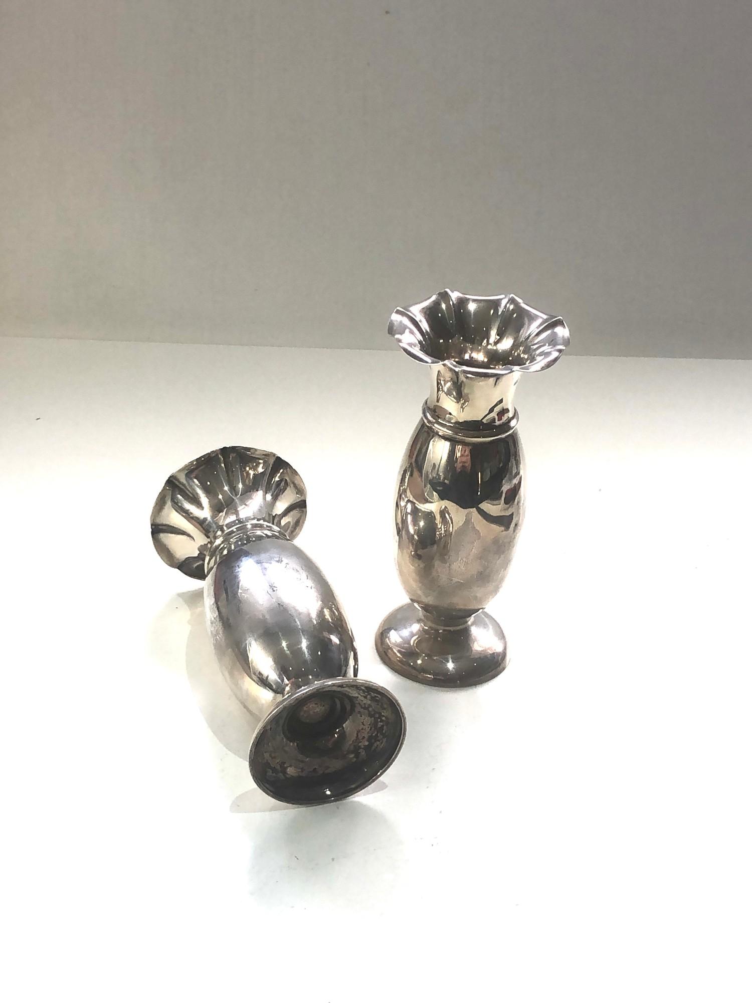 Pair of silver bud vases each measures approx 11.5cm tall sheffield silver hallmarks age related - Image 3 of 4