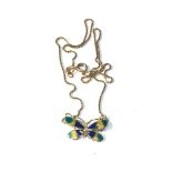 18ct gold enamel butterfly pendant necklace weight 5g small enamel chip as shown