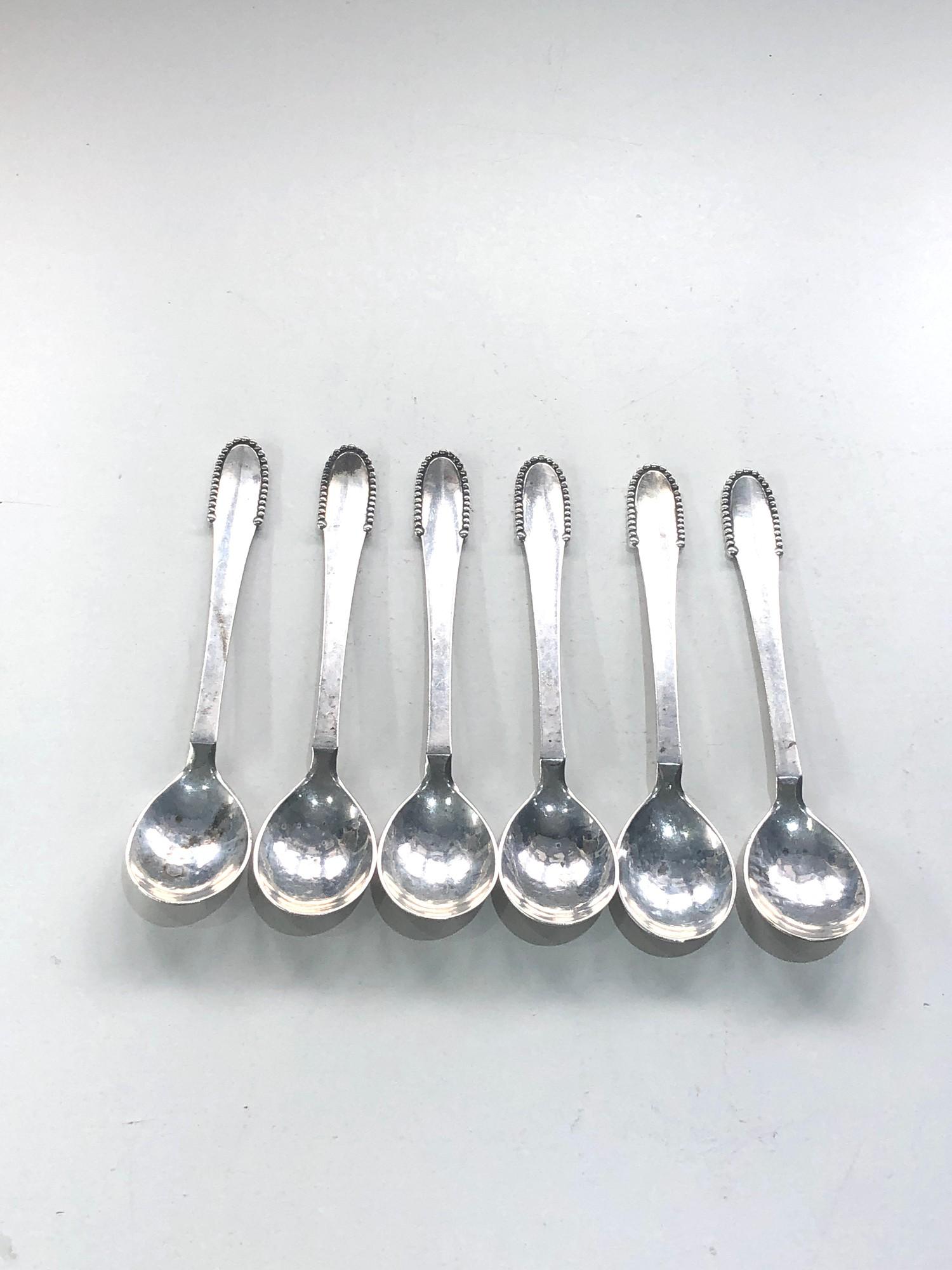 6 Georg Jensen silver tea spoons weight 105