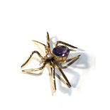 9ct gold amethyst & pearl spider brooch measures approx 3.8cm by 3.2cm weight 4.2g