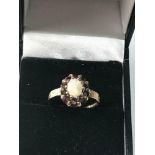9ct gold opal and garnet halo ring weight 2.1g