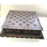 Vintage Turkish inlaid ebony and ivory box chess set all pieces are there age related wear maks