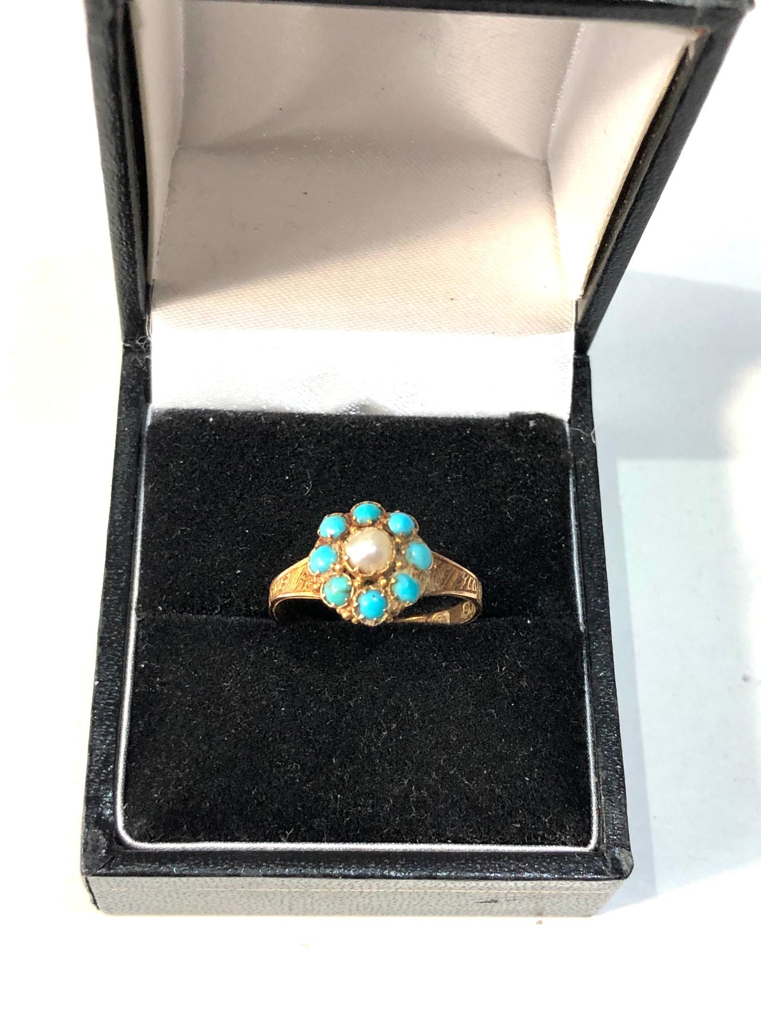 15ct gold antique turquoise and pearl ring weight 2g
