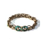 Antique 9ct gold turquoise & pearl fancy link bracelet weight 16.5g