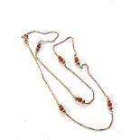 9ct gold coral bead chain necklace measures approx 46cm weight 3g