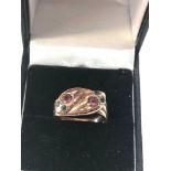 9ct rose gold antique snake ring set with tourmaline & emerald eyes weight 4.7g xrt as 9ct gold