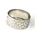 Sterling silver hand chased cuff bangle measures approx 3.3cm wide weight 30g xrt as silver