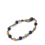 18ct gold antique lapis lazuli & pearl bracelet, missing pearl stone weight 14.5g