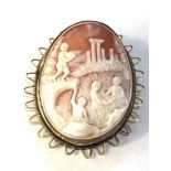 9ct gold mounted carved cameo pendant / brooch weight 21.5g measures approx 7.2cm drop by 5.3cm wide