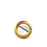 18ct gold diamond, emerald & ruby brooch measures approx 2.5cm dia weight 4.6g missing 1 small