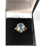 9ct gold ornate blue stone cocktail ring weight 3g