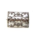 Antique gold backed silver front diamond set brooch missing stone measures approx 31mm by 23mm