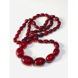 Cherry amber / bakelite bead necklace good internal streaking weight 61g