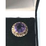 9ct gold amethyst large cocktail ring weight 5g