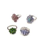 4 stone set silver cocktail rings