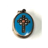 Victorian gold back and front enamel coral & pearl crucifix locket measures approx 3.2cm drop by 2.