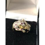 18ct gold diamond & ruby jaguar ring weight 6g