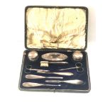 Antique boxed silver mounted manicure set box hinge broken as shown