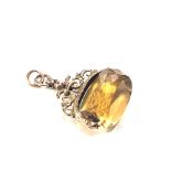 Large gold antique citrine spinner fob measures approx 3.5cm drop by 27cm wide weight 11.1g