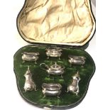 Boxed cruet set missing glass liners silver weight 170g