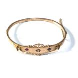 9ct gold antique Chester hallmarked diamond & ruby bangle weight 6.4g