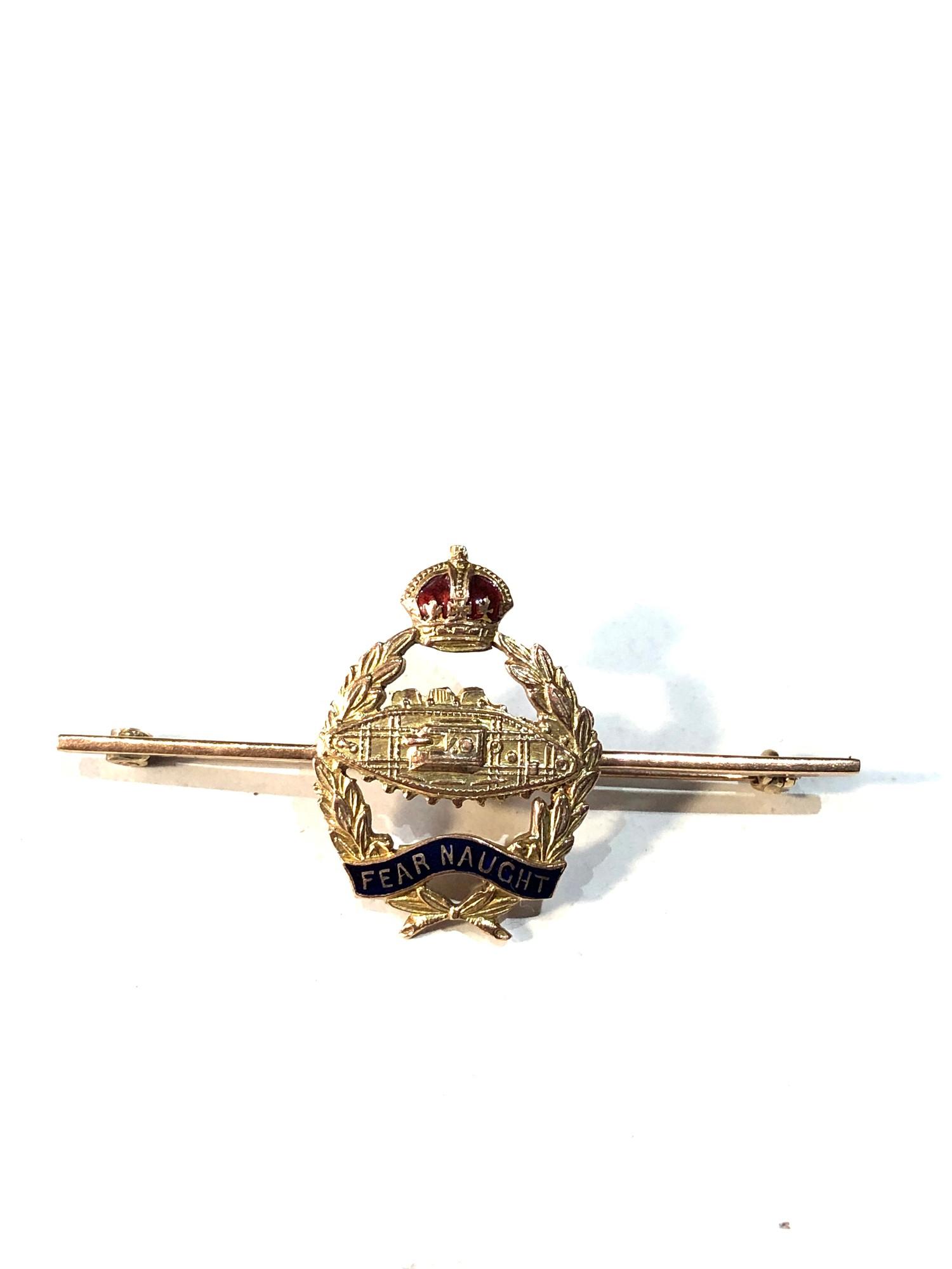 9ct gold fear naught tank corps sweetheart brooch weight 4.2g