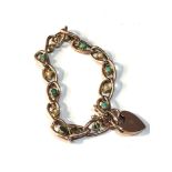 9ct gold antique turquoise & seed pearl heart padlock bracelet weight 9.8g