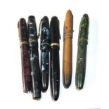 Selection of 6 vintage fountain pens 14ct gold nibs cap will not come off on green pen as shown