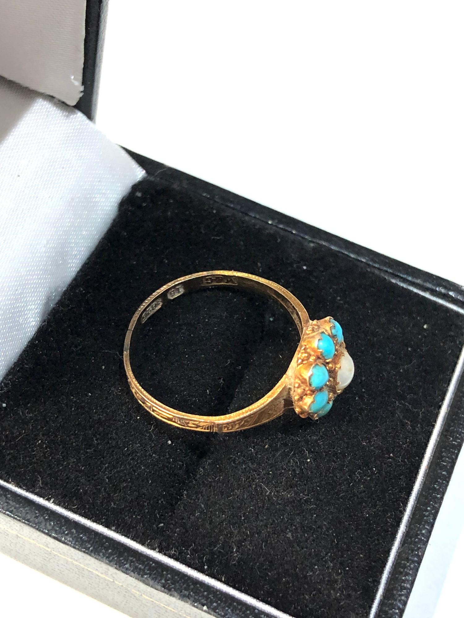 15ct gold antique turquoise and pearl ring weight 2g - Image 3 of 5