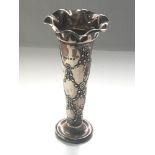 Antique silver vase measures approx 19cm tall weight 230g filled base