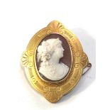 Gold ornate mounted antique carved shell cameo brooch measure approx 5.2cm by 4.1cm weight 12.4g