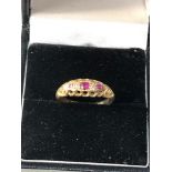 18ct gold Chester hallmarked diamond & ruby gypsy style ring weight 2.5g