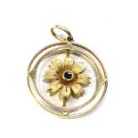 15ct gold Art Nouveau sapphire floral pendant measures approx 2.8cm drop by 2.2cm wide weight 2.5g