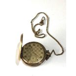 Antique rolled gold full hunter pocket watch and chain the watch winds and ticks but no warranty
