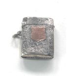 Antique silver vesta case gold shield age related marks and dents as shown
