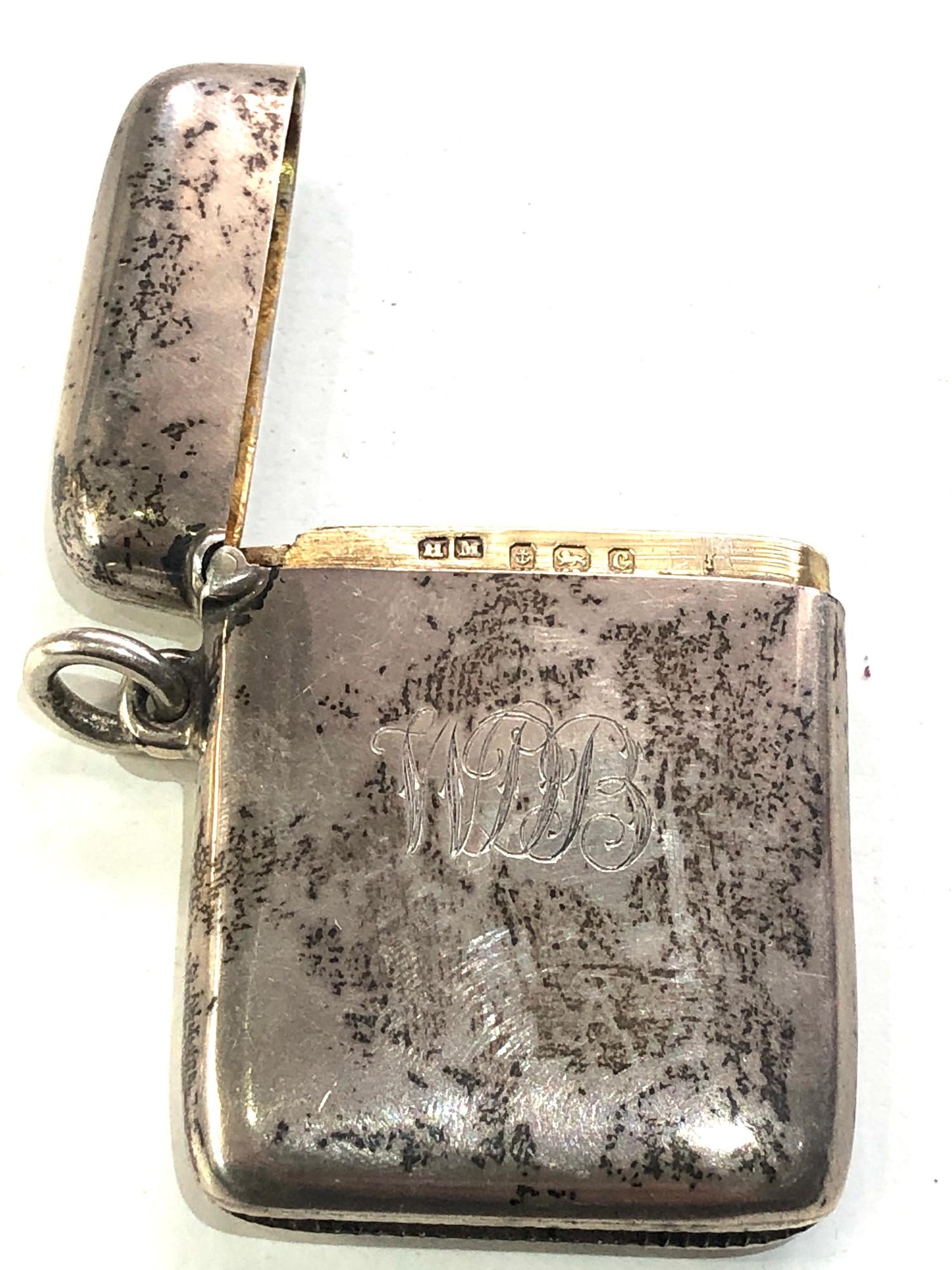 Hallmarked silver vesta case Birmingham silver hallmarks engraved on front