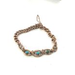 9ct gold antique turquoise & seed pearl curb bracelet weight 8.5g