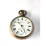 Antique rolled gold open face pocket watch prescot watch is ticking but no warranty given