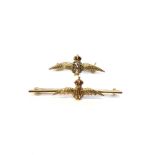 2 x 9ct gold RAF sweetheart bar brooches weight 5.1g