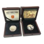 2 boxed silver proof £5 coins the centenary of the first world war C.O.A and battle of hastings C.