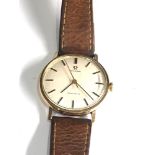 Vintage 9ct gold presentation Omega geneve gents wristwatch cal 601 hand winding omega leather strap