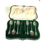 Boxed set of mappin & webb silver tea spoons and sugar tongues