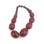 Cherry amber / bakelite bead necklace good internal streaking weight 55g